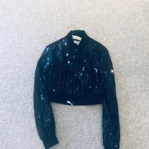 Cropped black sequined jacket